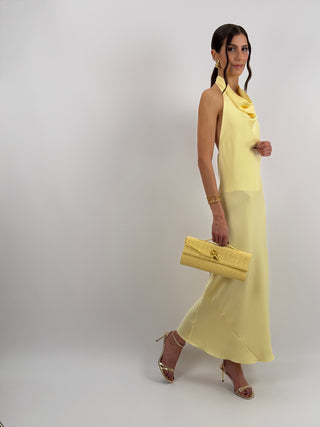 Abito Lungo Halter con Scollo Morbido Giallo
