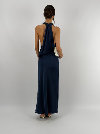 Abito Halter con Scollo Morbido sul Retro Blu