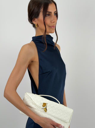 Abito Halter con Scollo Morbido sul Retro Blu