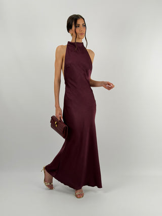 Abito Halter con Scollo Morbido sul Retro Burgundy