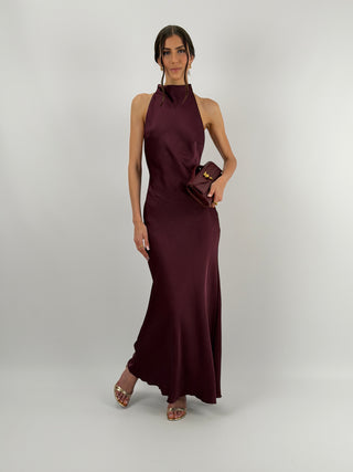 Abito Halter con Scollo Morbido sul Retro Burgundy