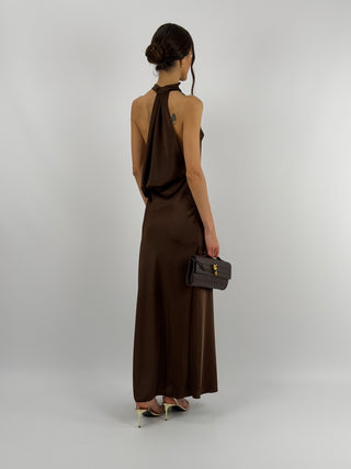 Abito Halter con Scollo Morbido sul Retro Marrone