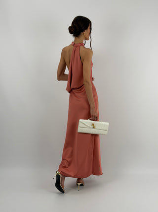 Abito Halter con Scollo Morbido sul Retro Rosa Pesca