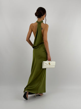 Abito Halter con Scollo Morbido sul Retro Verde Oliva