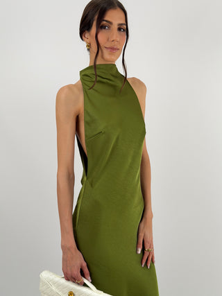 Abito Halter con Scollo Morbido sul Retro Verde Oliva