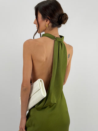 Abito Halter con Scollo Morbido sul Retro Verde Oliva