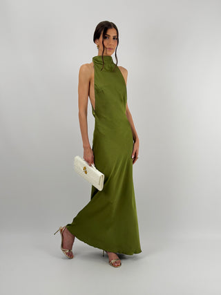 Abito Halter con Scollo Morbido sul Retro Verde Oliva