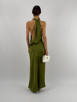 Abito Halter con Scollo Morbido sul Retro Verde Oliva