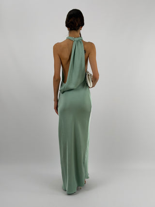 Abito Halter con Scollo Morbido sul Retro Verde Salvia