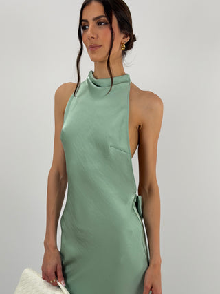 Abito Halter con Scollo Morbido sul Retro Verde Salvia