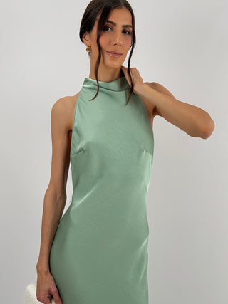 Abito Halter con Scollo Morbido sul Retro Verde Salvia