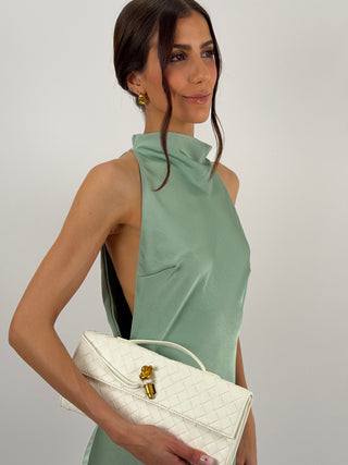 Abito Halter con Scollo Morbido sul Retro Verde Salvia
