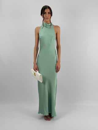 Abito Halter con Scollo Morbido sul Retro Verde Salvia