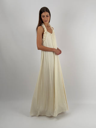Abito Lungo Beige con Arricciature Lumina