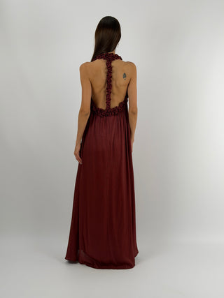 Abito Lungo Bordeaux con Arricciature Lumina