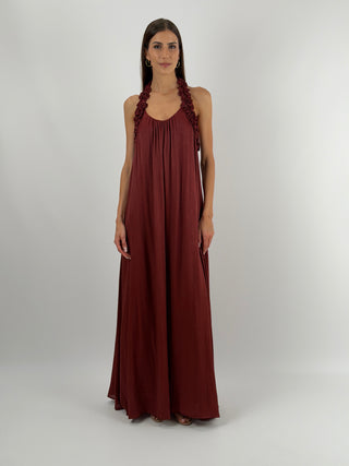 Abito Lungo Bordeaux con Arricciature Lumina