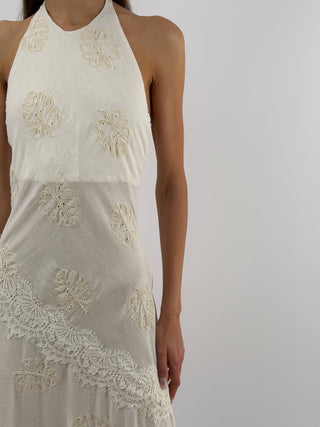Abito Lungo Halter con Ricami Lumina