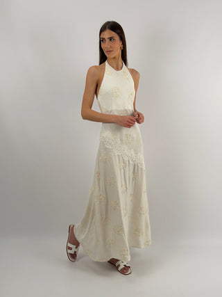 Abito Lungo Halter con Ricami Lumina