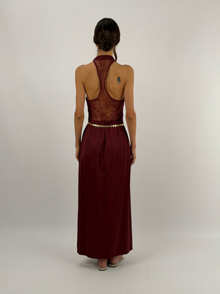 Abito Halter Bordeaux con Pizzo Lumina