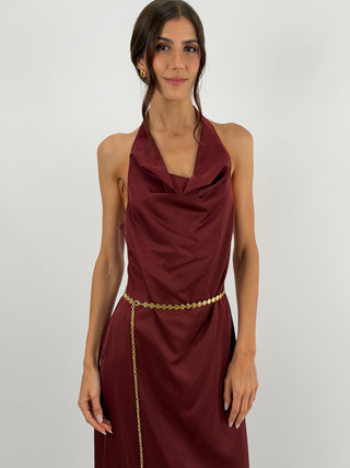 Abito Halter Bordeaux con Pizzo Lumina