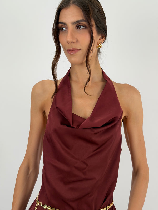 Abito Halter Bordeaux con Pizzo Lumina