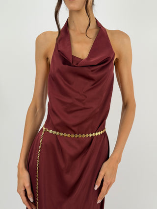 Abito Halter Bordeaux con Pizzo Lumina