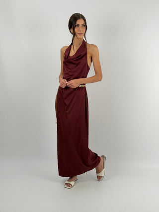 Abito Halter Bordeaux con Pizzo Lumina