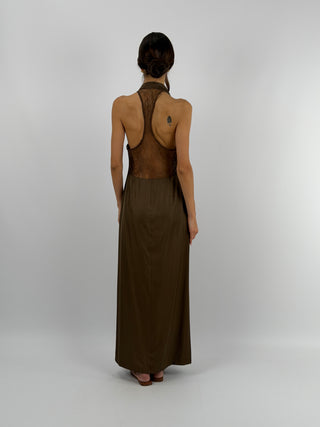 Abito Halter Marrone con Pizzo Lumina