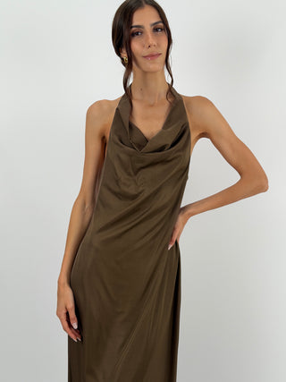 Abito Halter Marrone con Pizzo Lumina