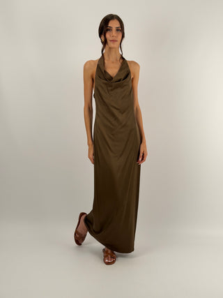 Abito Halter Marrone con Pizzo Lumina