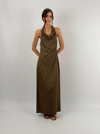 Abito Halter Marrone con Pizzo Lumina