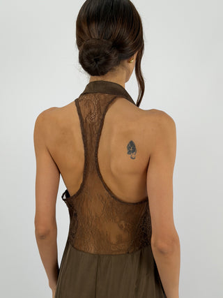 Abito Halter Marrone con Pizzo Lumina