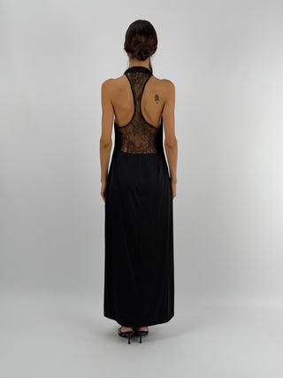 Abito Halter Nero con Pizzo Lumina
