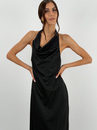 Abito Halter Nero con Pizzo Lumina