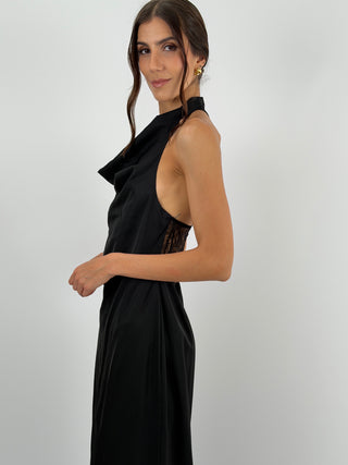 Abito Halter Nero con Pizzo Lumina