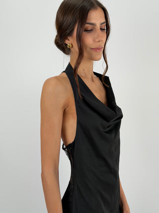 Abito Halter Nero con Pizzo Lumina