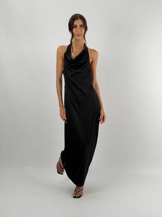 Abito Halter Nero con Pizzo Lumina