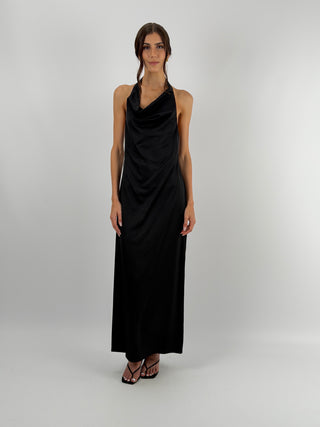 Abito Halter Nero con Pizzo Lumina