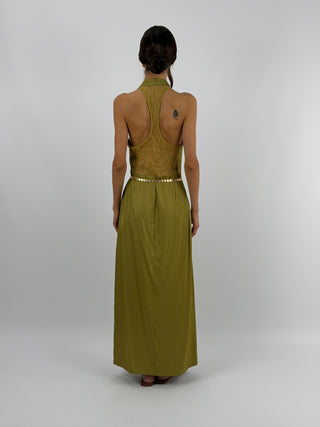 Abito Halter Verde Oliva con Pizzo Lumina