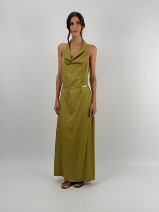 Abito Halter Verde Oliva con Pizzo Lumina