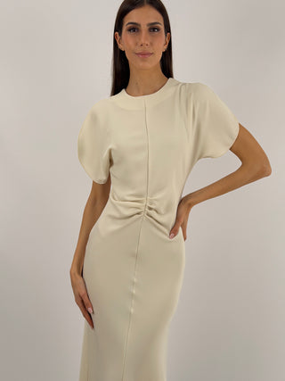 Abito Lungo Lumina con Arricciatura Crema