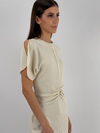 Abito Lungo Lumina con Arricciatura Crema