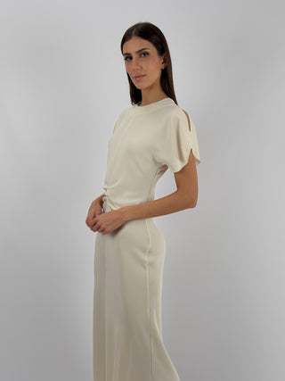 Abito Lungo Lumina con Arricciatura Crema
