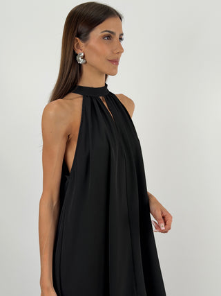 Abito Lungo Nero con Piume Lumina