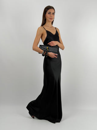 Abito Lungo Nero in Satin Lumina