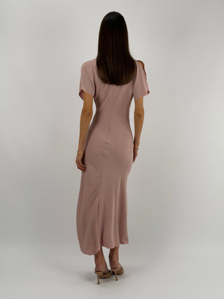 Abito Lungo Lumina con Arricciatura Rosa Antico