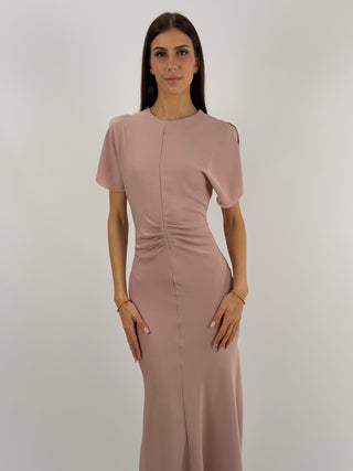 Abito Lungo Lumina con Arricciatura Rosa Antico