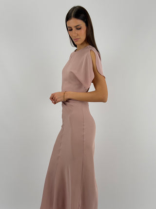 Abito Lungo Lumina con Arricciatura Rosa Antico