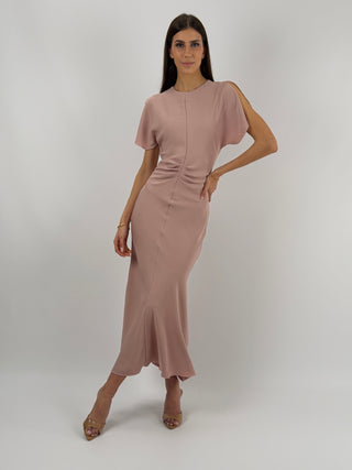 Abito Lungo Lumina con Arricciatura Rosa Antico