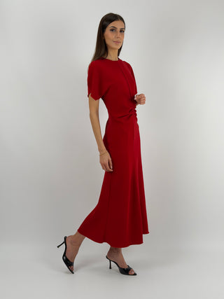 Abito Lungo Lumina con Arricciatura Rosso